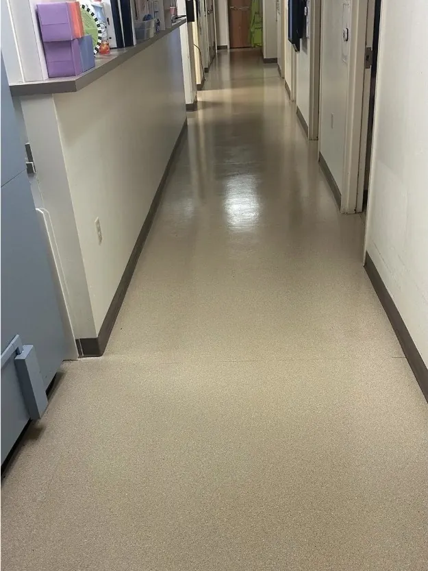 After: Medical office hallway: floor deep scrubbed and refinished
