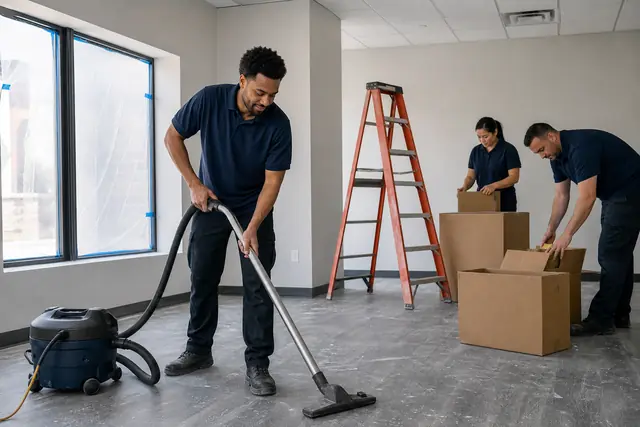 Phillips Care Cleaning crew delivering commercial cleaning services in Akron, Ohio
